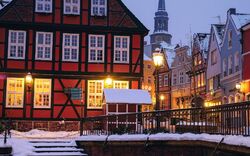 winterliches Stade im Alten Land, Deutschland