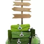 Gepäck vor Holzschild