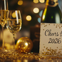 Zwei Sektgläser mit einer „Cheers to 2026“-Kartz